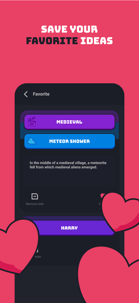 A screenshot of the Creo app interface showing a saved art prompt about medieval aliens in a village.