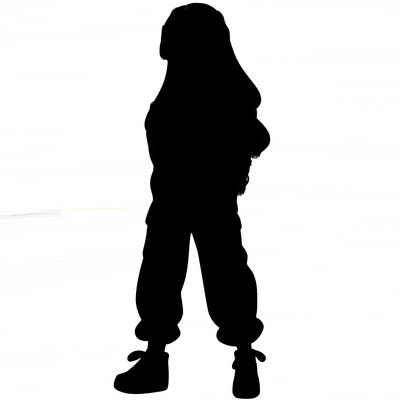 girl in baggy pants crop top and long hair