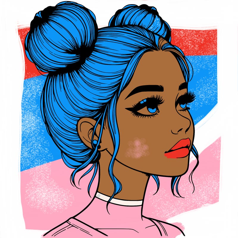 realistic girl with buns on the top of her head