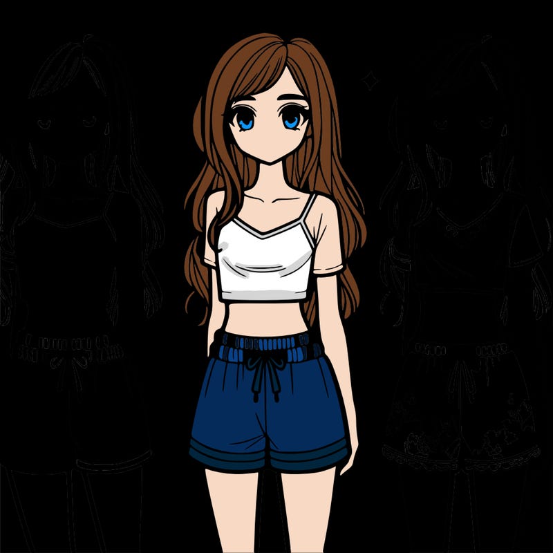 teen girl in crop top and pajama shorts with long hair