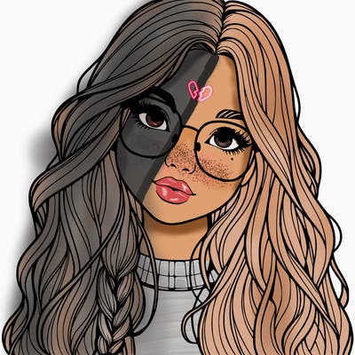 girl with long hair and freckles and glasses realistic