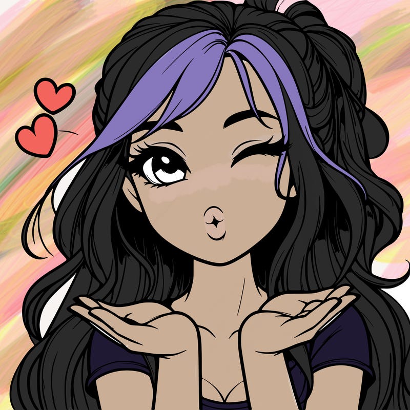 realistic girl winking and blowing a kiss while making heart hands