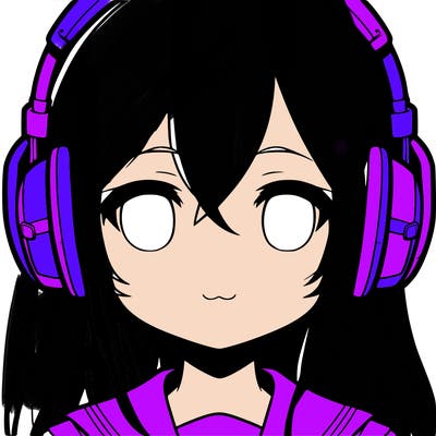 a anime girl’s head and she’s wearing headphones