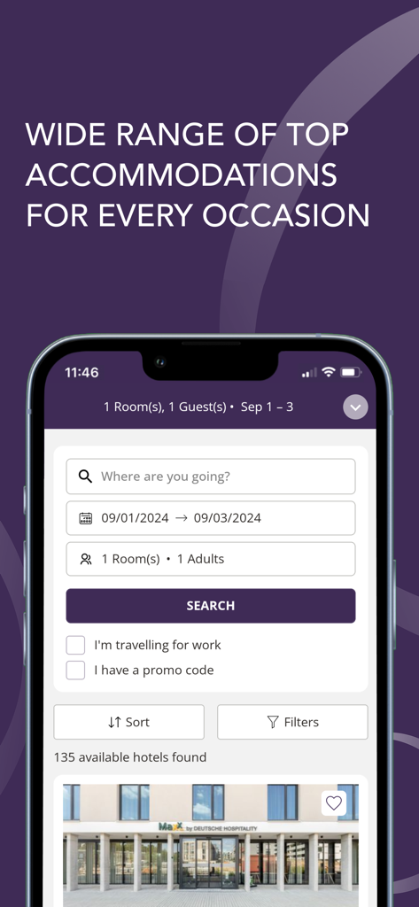 H Rewards: Book a hotel stay - Interface de recherche et de réservation d'hôtel de l'application mobile H Rewards sur un écran de smartphone