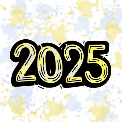 one line scrawled numbers sketch design “2025”