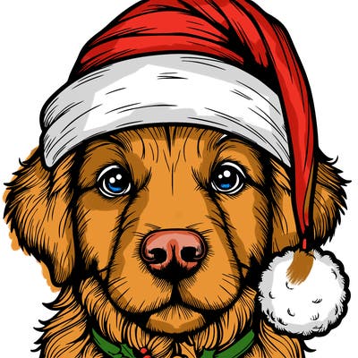 realistic dog with a christmas hat