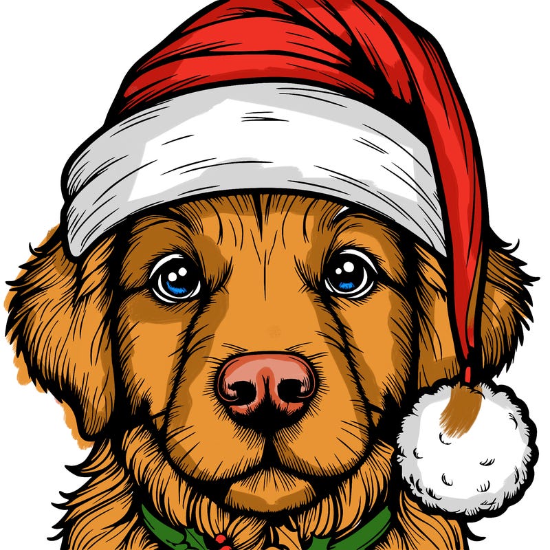 realistic dog with a christmas hat
