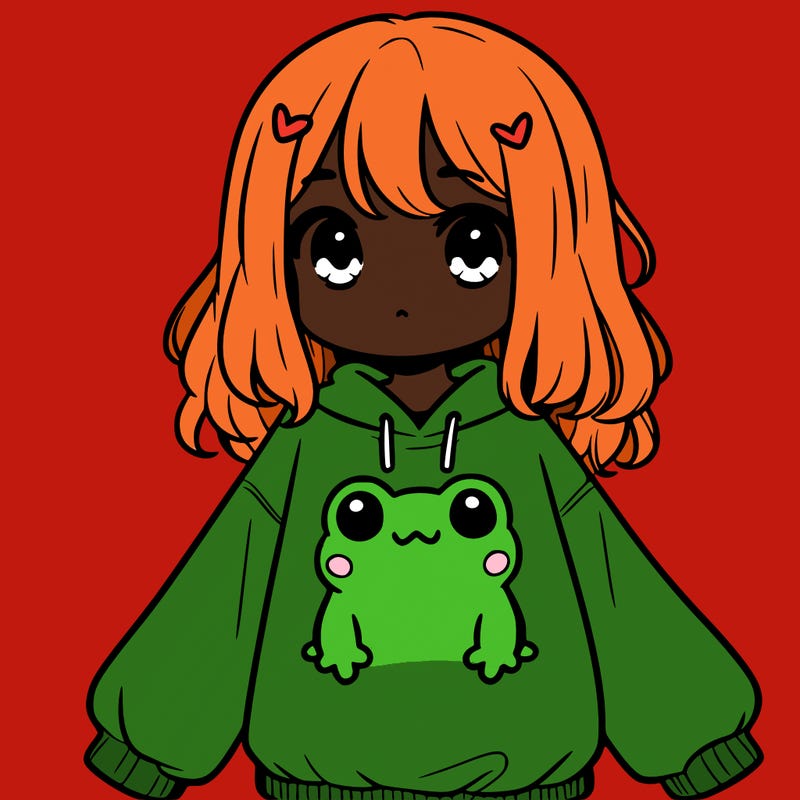 girl wearing frogging sweatshirt
