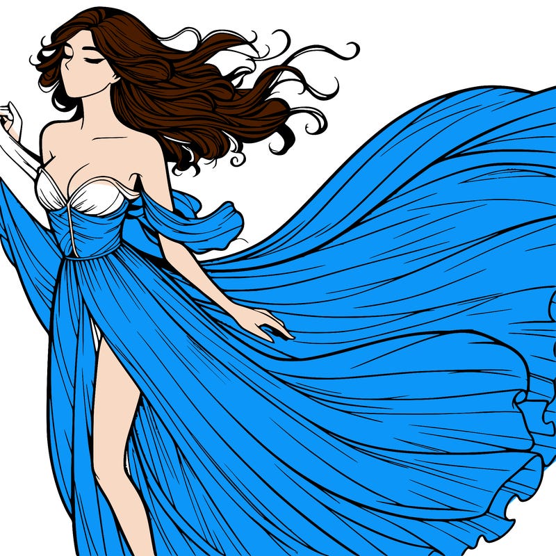 realistic woman in dress flowing the the wind