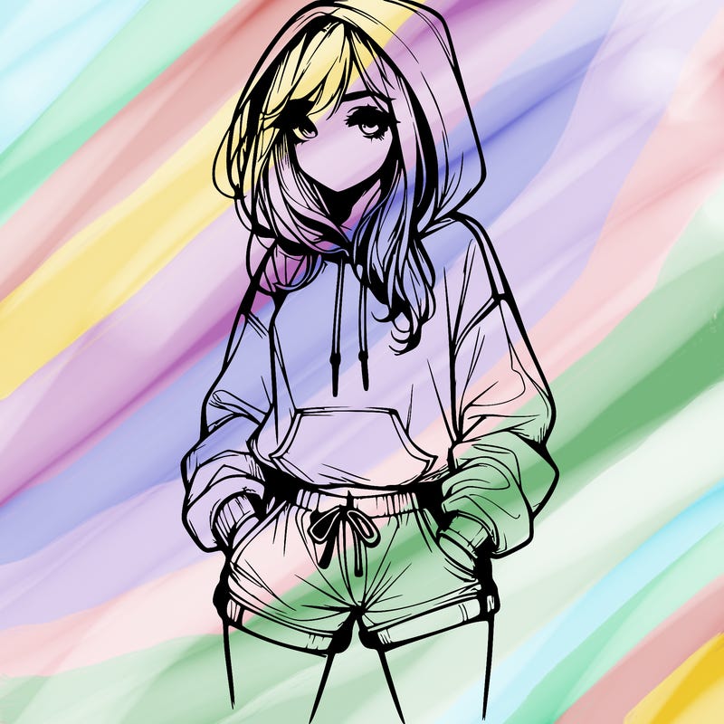 realistic girl in shorts and hoodie