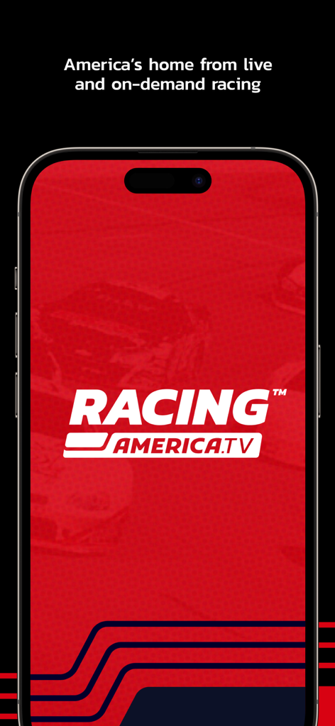 RacingAmerica.tv - RacingAmerica.tv mobile app splash screen featuring the logo for live and on-demand racing.