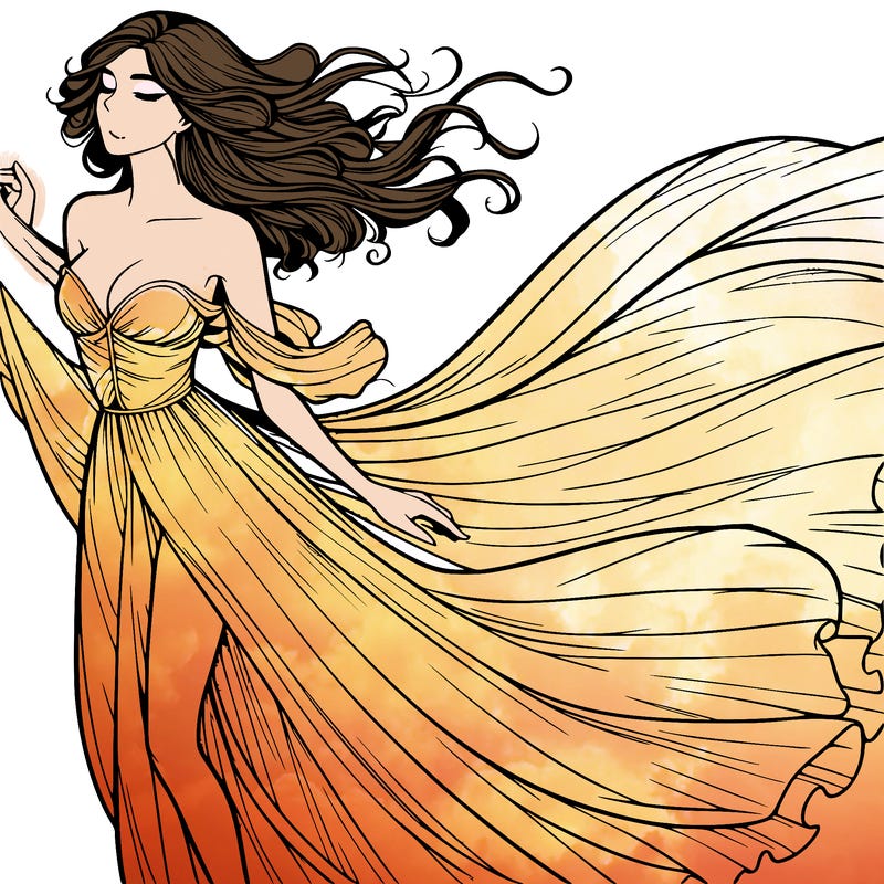 realistic woman in dress flowing the the wind