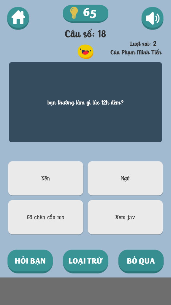 A screenshot of the Do Vui Hai Nao mobile app showing a Vietnamese brain damaging riddle with multiple choice answers
