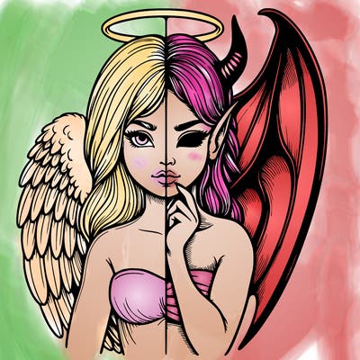 realistic angel half demon