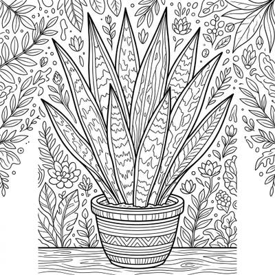 Discover the tranquility of nature with this intricate snake plant succulent coloring page. Its elegant sword-like leaves and detailed botanical background offer a delightful and relaxing artistic escape.