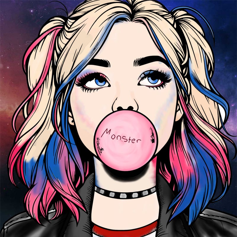 realististic girl blowing bubble -gum