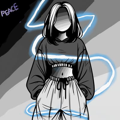 realistic girl faceless with baggy pants and a crop top