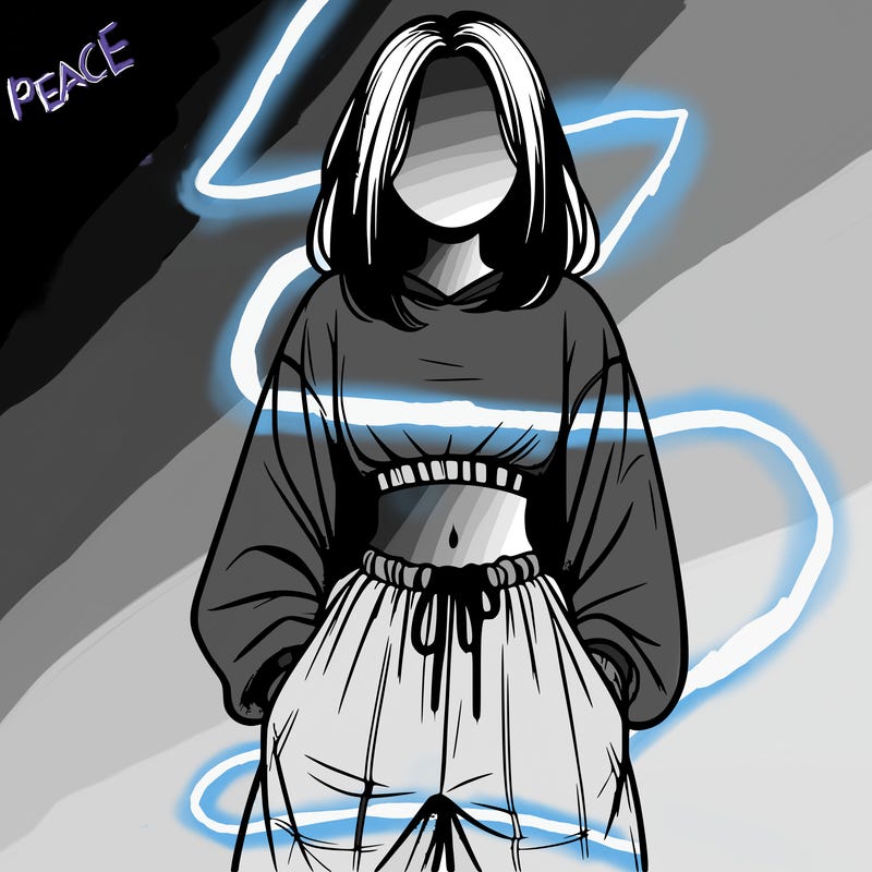 realistic girl faceless with baggy pants and a crop top