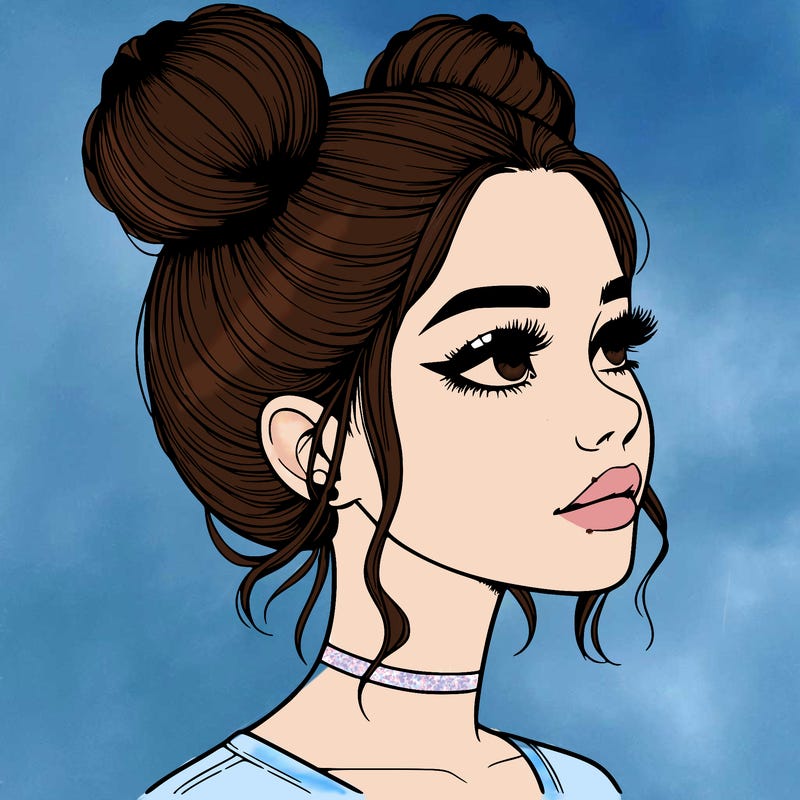 realistic girl with buns on the top of her head