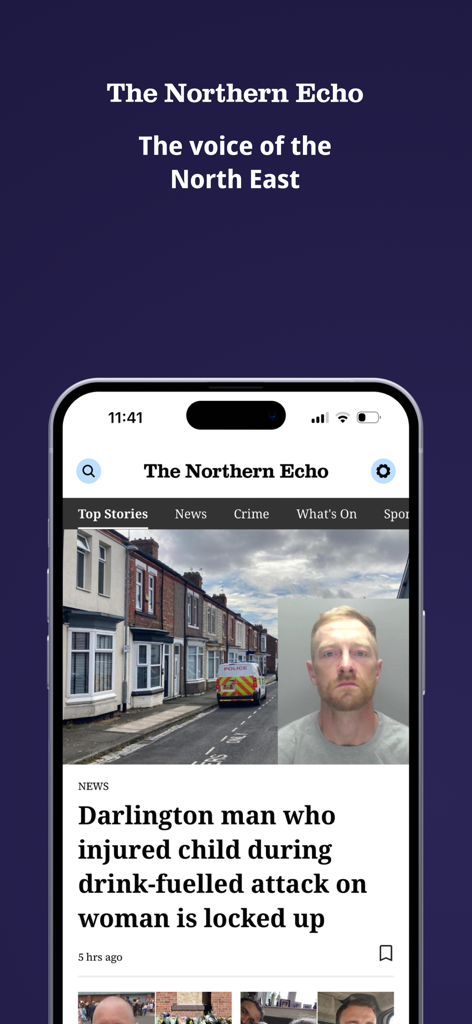 The Northern Echo - The Northern Echo news app home screen showing local Darlington news headlines on an iPhone