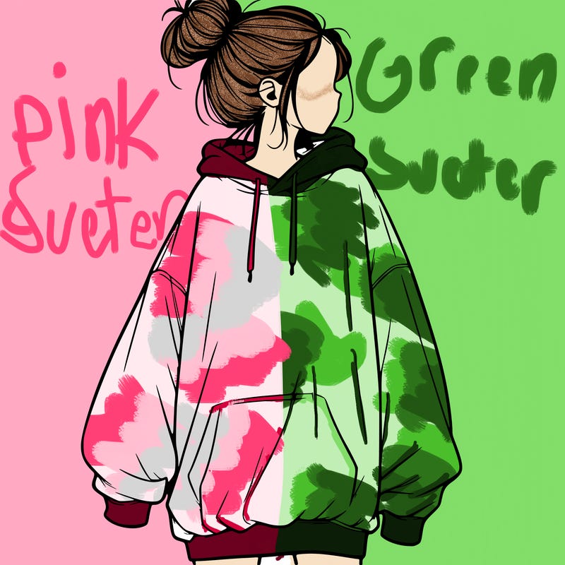 realistic girl with a oversized sweatshirt on and a bun