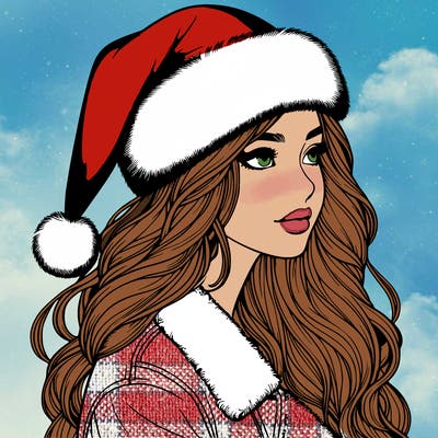realistic girl in santa hat
