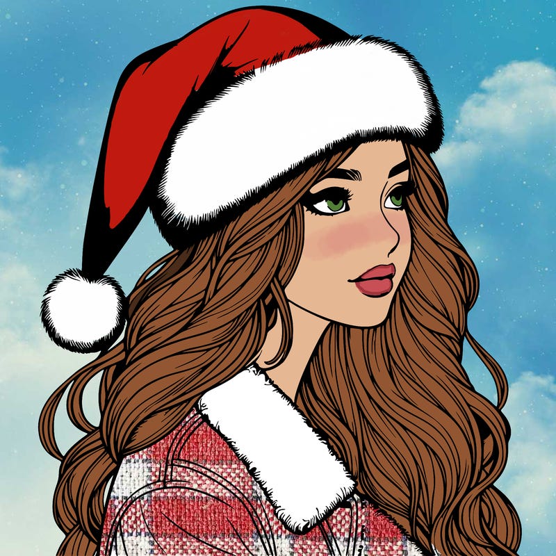 realistic girl in santa hat