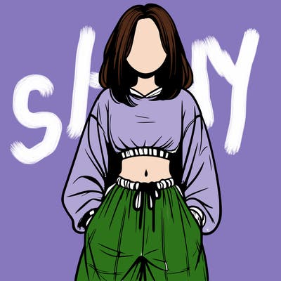 realistic girl faceless with baggy pants and a crop top