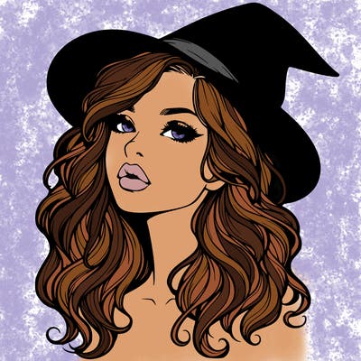 realistic witch girl with wavy hair and lips
