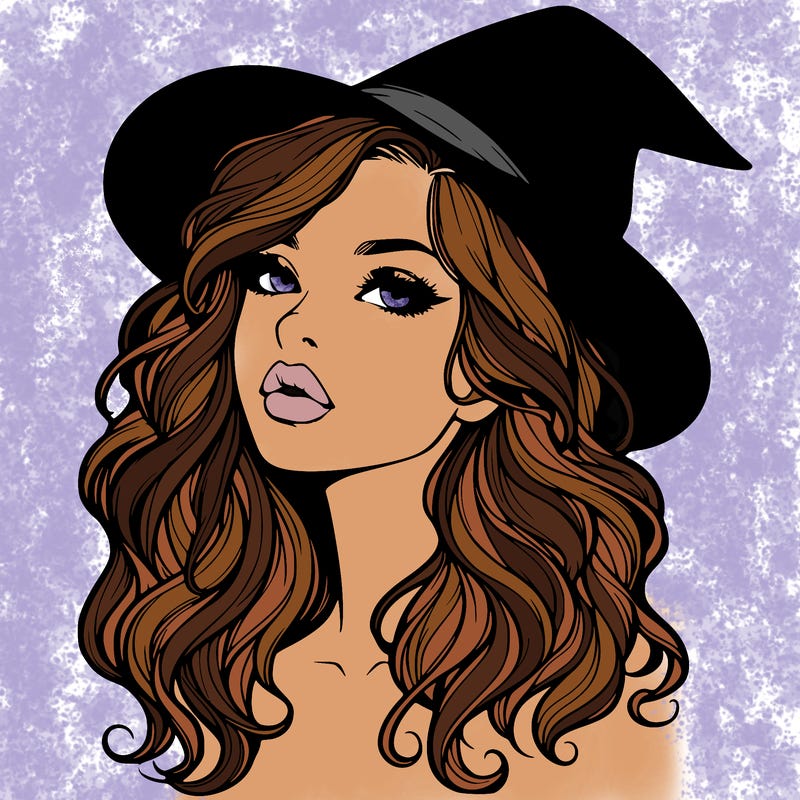 realistic witch girl with wavy hair and lips