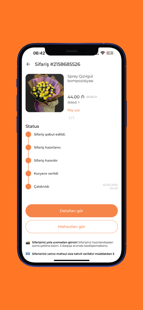 Pacco - Flowers & more - Real time flower delivery order tracking status on Pacco mobile app interface