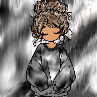 girl with baggy sweatshirt and messy bun
