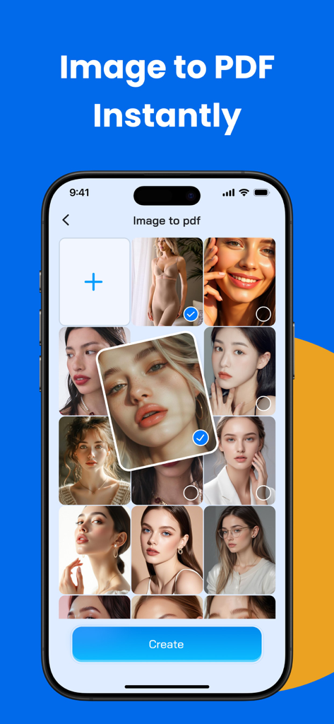 Tidy PDF - AI Scan Edit - Screenshot of Tidy PDF app showing a gallery of photos selected to be converted into a PDF document on an iPhone