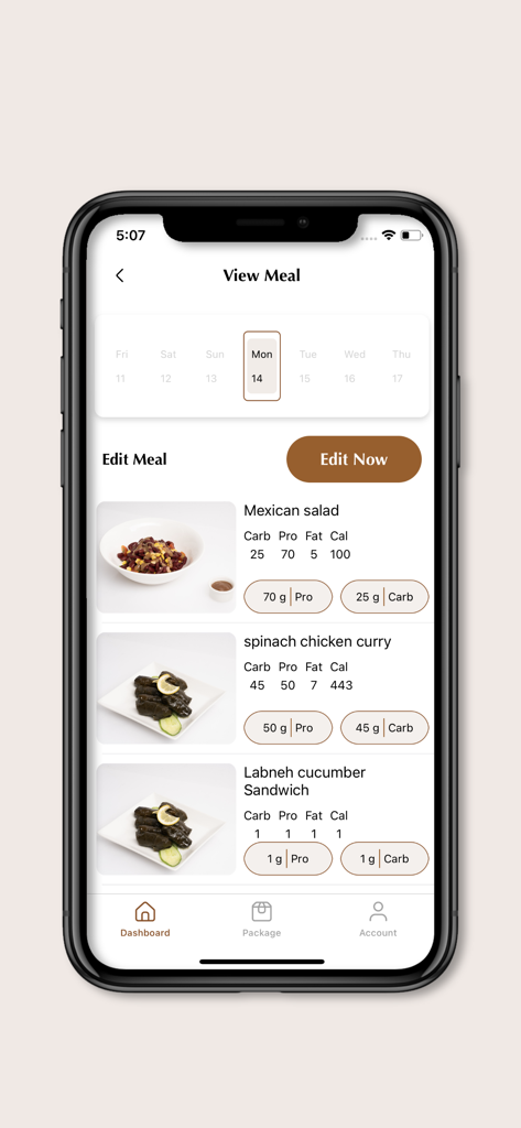 Nutreeze - Nutreeze app screen displaying daily meal options with calorie and macro tracking details