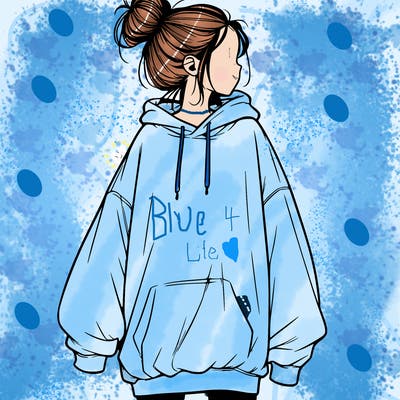 realistic girl with a oversized sweatshirt on and a bun