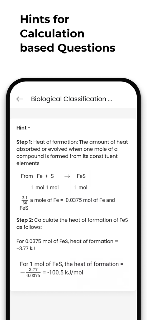 NEETprep Essential - Step by step hints for calculation based questions on the NEETprep Essential app