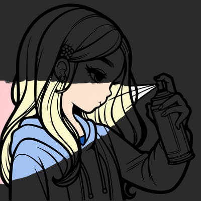 a realistic girl spray painting