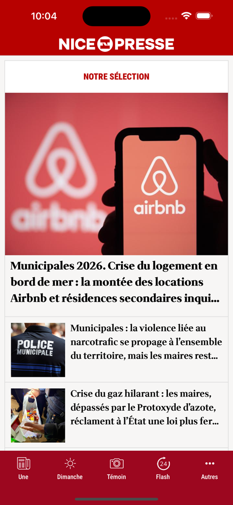 Nice-Presse - Nice-Presse mobile app home screen with local news headlines for Nice France