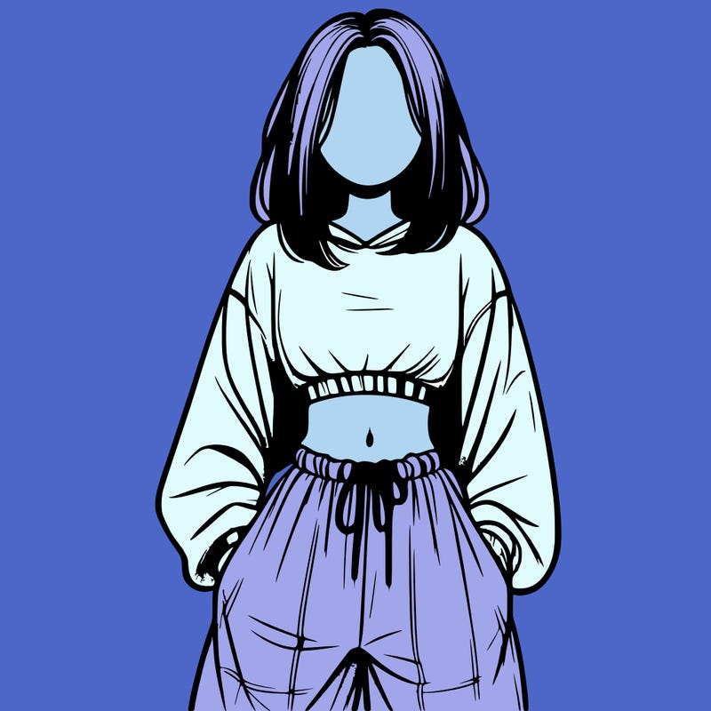 realistic girl faceless with baggy pants and a crop top