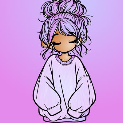 girl with baggy sweatshirt and messy bun