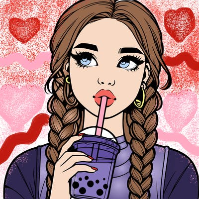 realistic girl with braided hair drinking boba