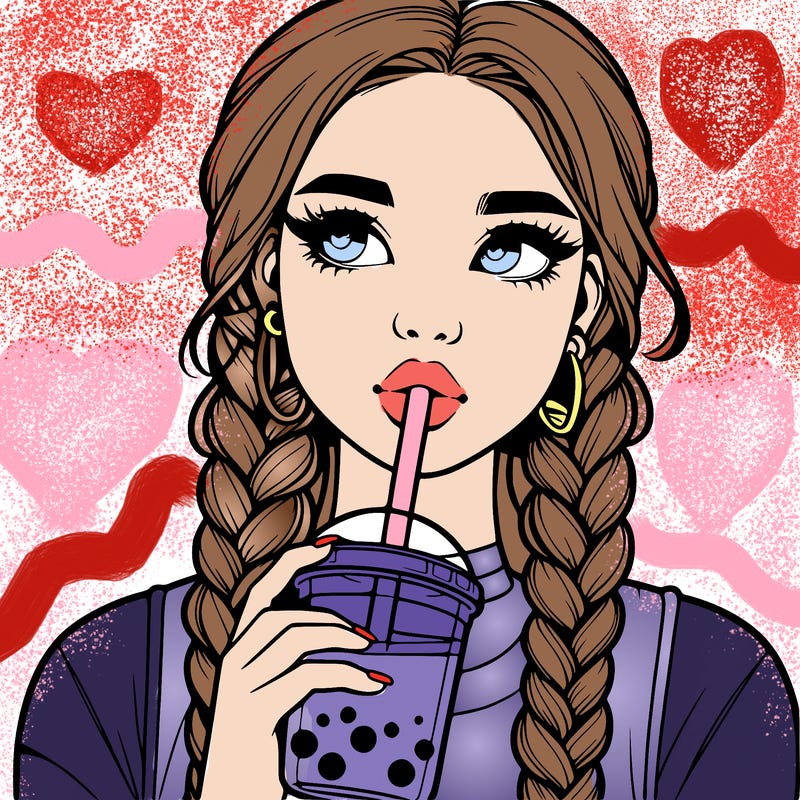 realistic girl with braided hair drinking boba