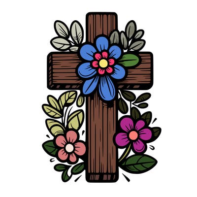 cross with flowers