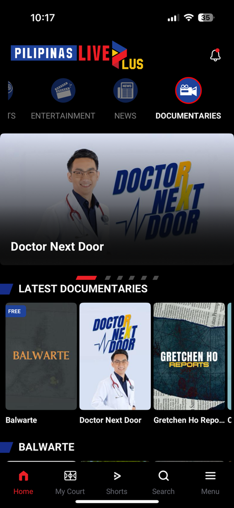 Pilipinas Live Plus - Secção de documentários da aplicação Pilipinas Live Plus com conteúdo filipino