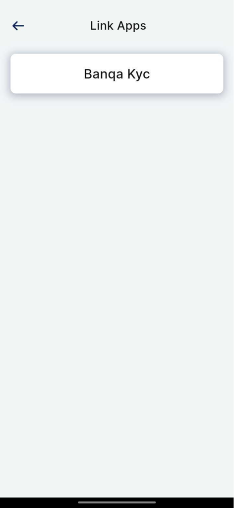 Codego KYC - Der Bildschirm „Apps verknüpfen“ in Codego KYC zeigt eine Option für Banqa Kyc an