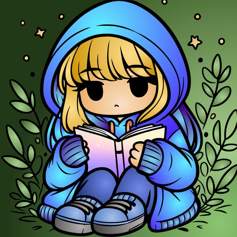 girl in oversized hoodie reading a book