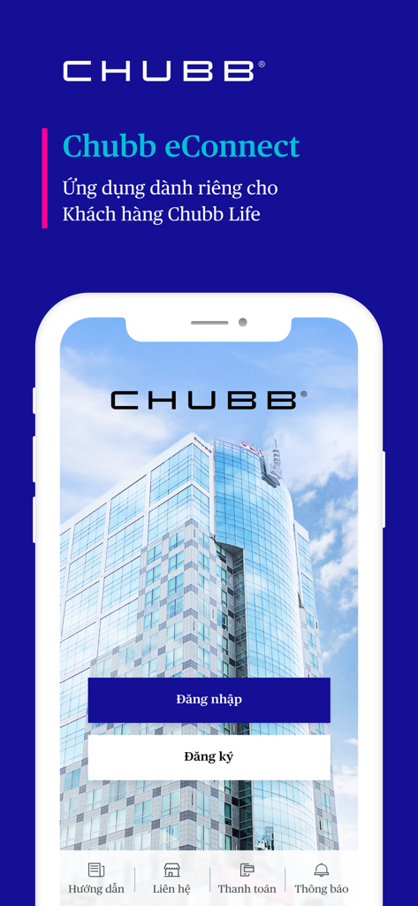CHUBB eConnect - Chubb eConnect mobile app login and registration screen for Vietnamese customers