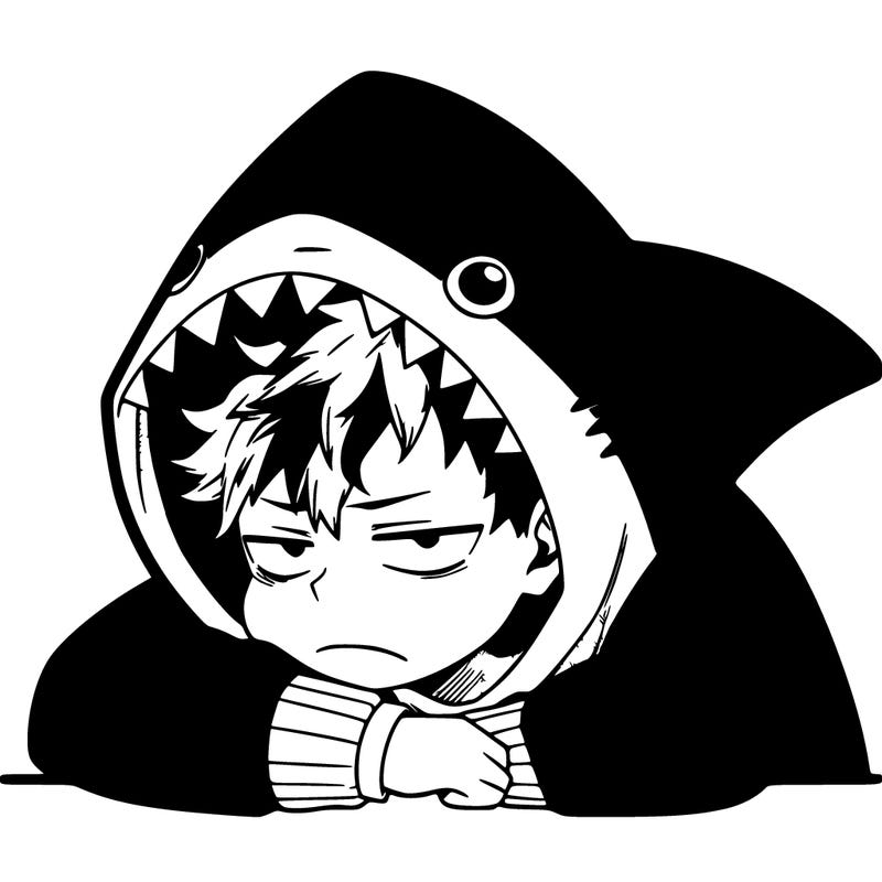 tired boy in shark hoodie (anime)