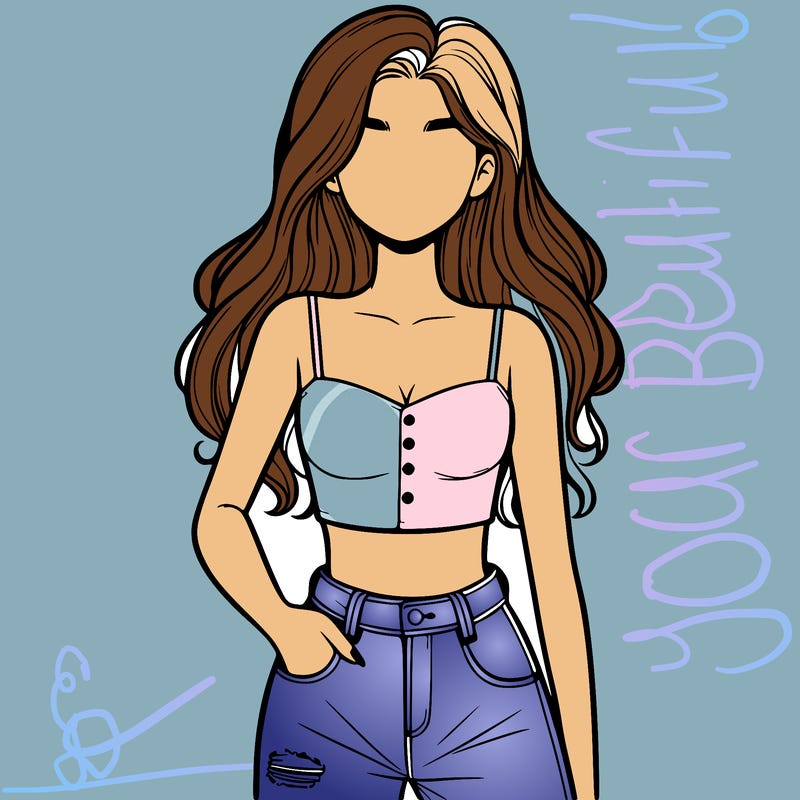 pretty girl with no mouth in a crop top in and jeans