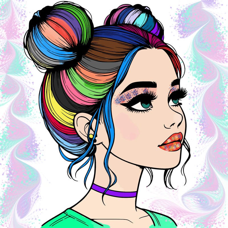 realistic girl with buns on the top of her head